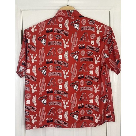 Tyson Mens Button Down Short Sleeve Shirt AOP Arizona Diamondbacks Red XL Flaws - Picture 7 of 10